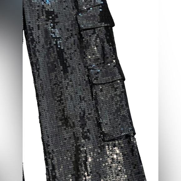 Women's Alice + Olivia Black Sequin Wide Leg Pants Size 2 - Picture 5 of 10